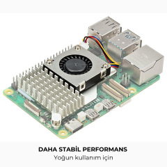 Raspberry Pi 5 üzerinde takılı Active Cooler ile stabil performans
