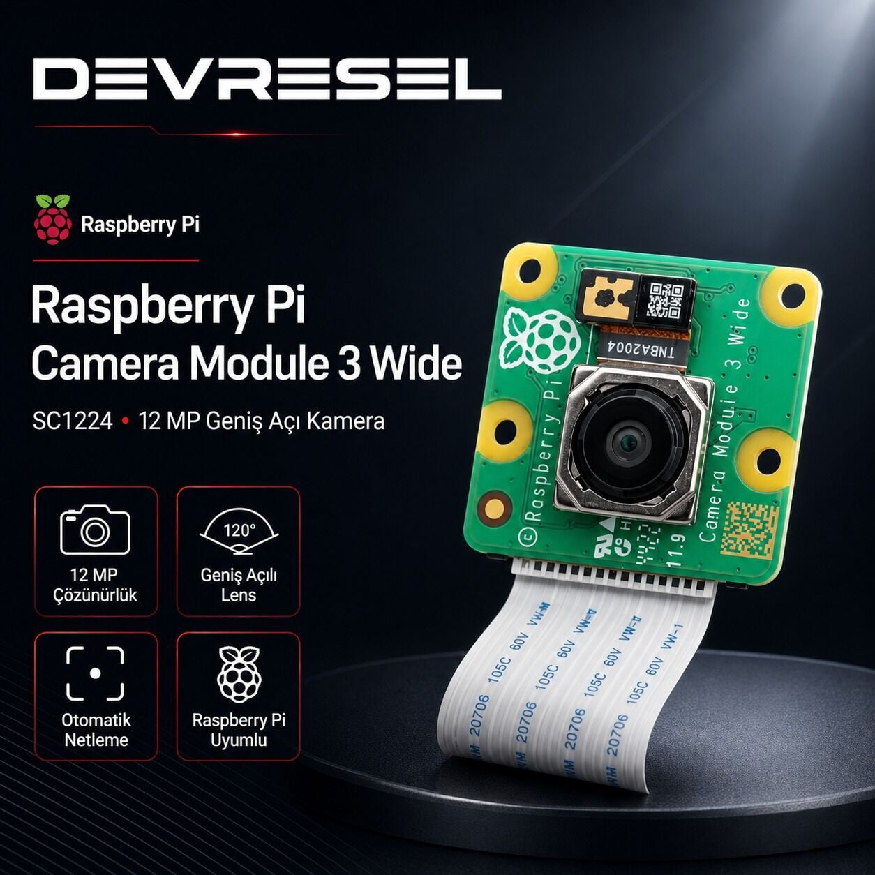 Raspberry Pi SC1224 Camera Module 3 Wide 12MP geniş açı kamera Vitrin