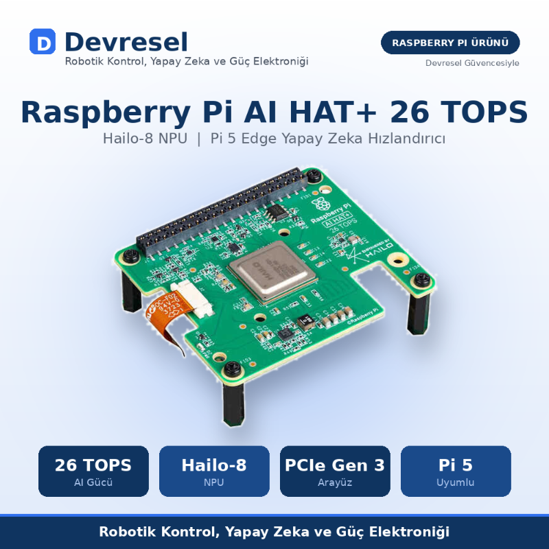 AI HAT+ Raspberry Pi 5 PCIe konektore montaj gorunumu