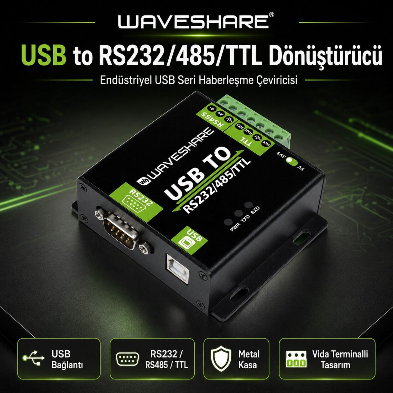 Waveshare USB RS232 RS485 TTL endustriyel çözüm