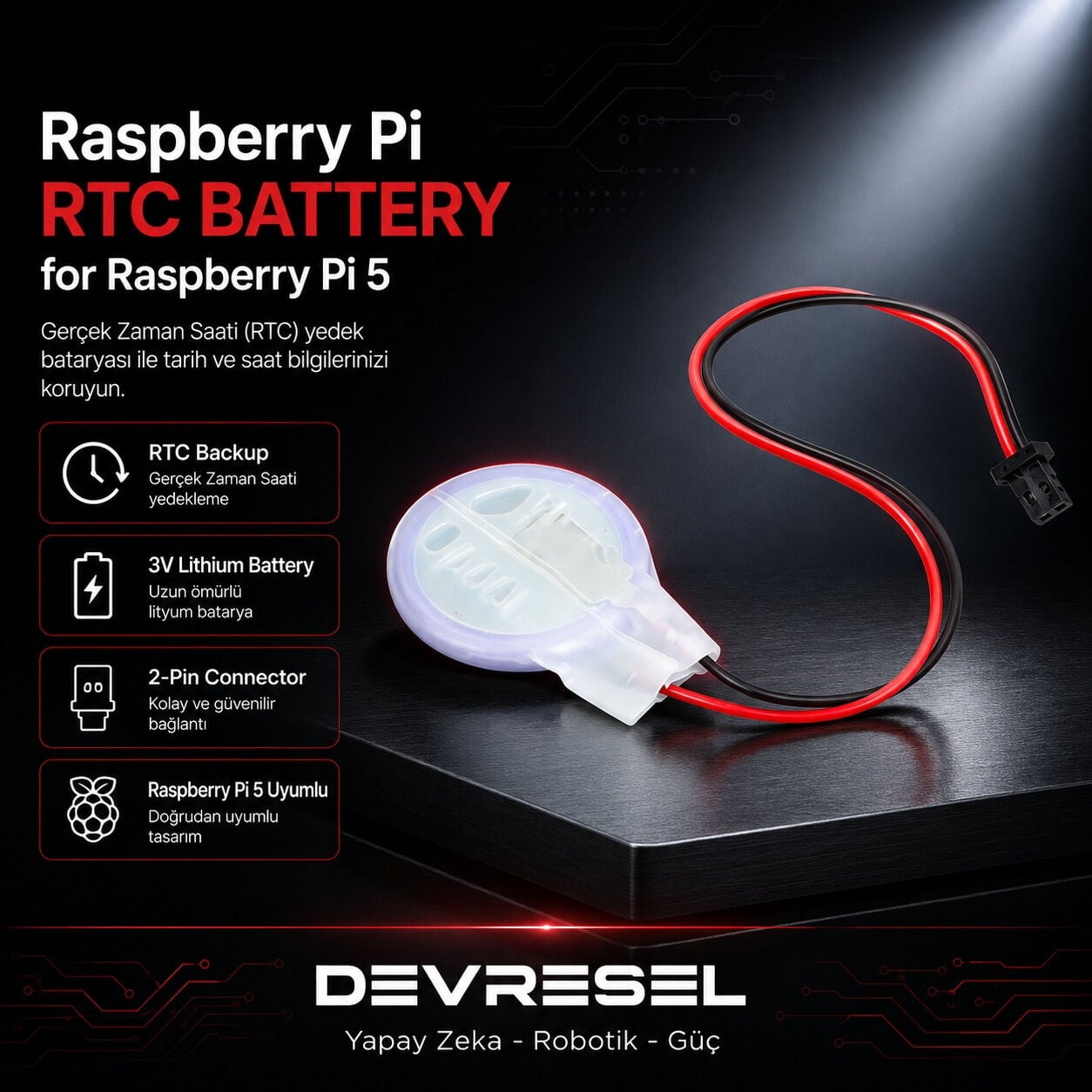 Raspberry Pi 5 RTC Battery ML2020 3V 45mAh sarj edilebilir gercek zamanli saat yedek pili ana gorunum