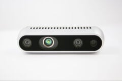 RealSense D435i global shutter derinlik kamerasi yan aci, 90 mm alüminyum govde ve USB-C portu