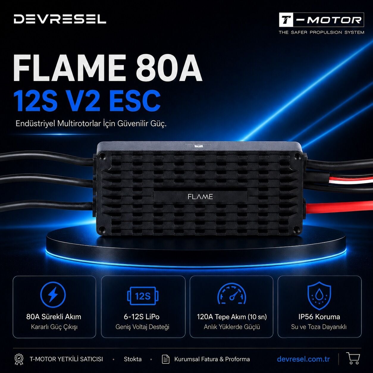 T-Motor FLAME 80A 12S V2 ESC IP56 Multirotor İHA Motor Sürücü