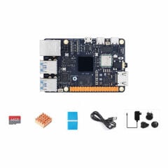 RDK X5 Basic Kit aksesuar paketi: 64GB TF kart, sogutucu blok, kart okuyucu ve 27W PD adaptor